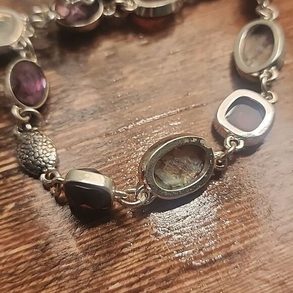 Multifaceted Stone Necklace Silver Tone Womens Oval Square - Picture 4 of 5